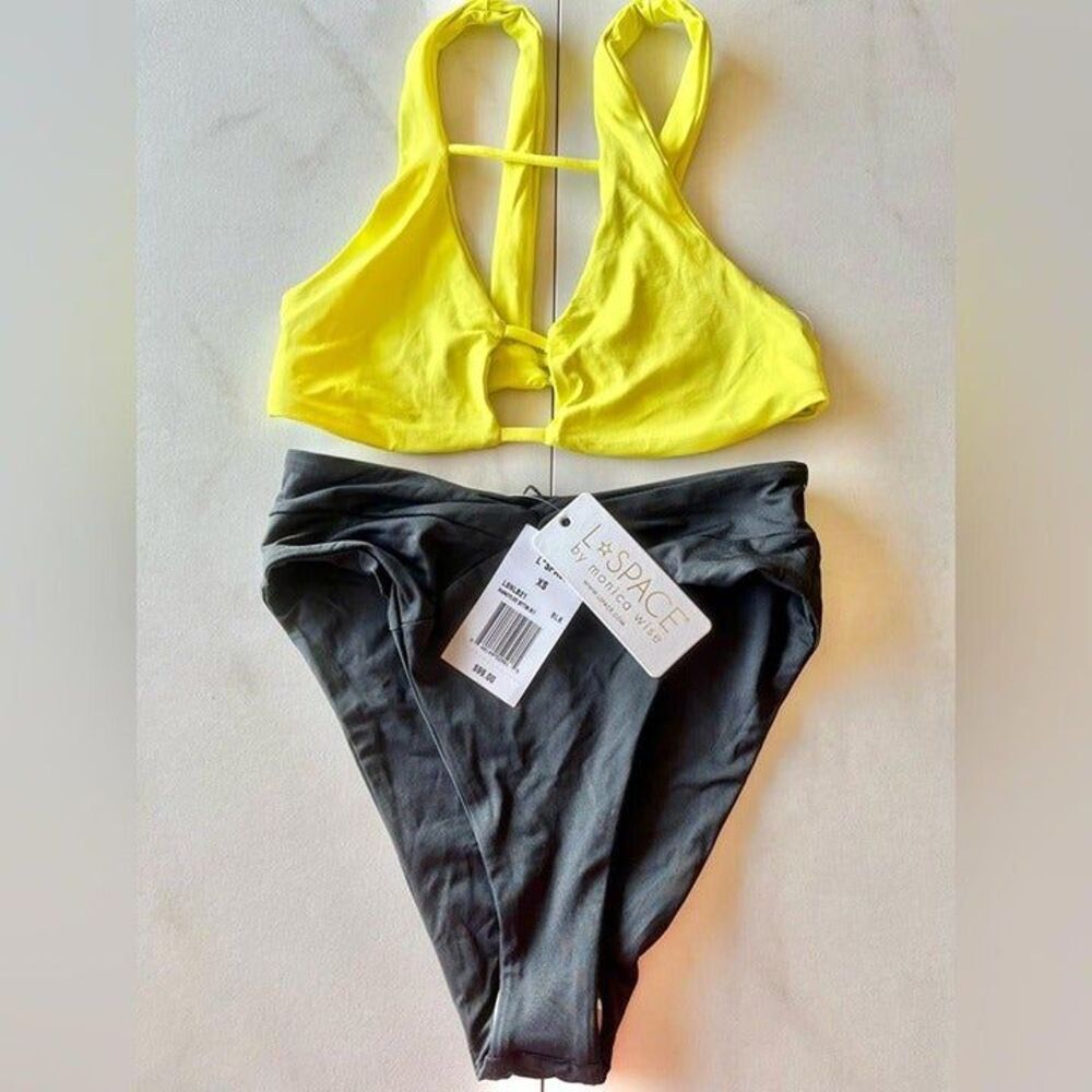 Nwt l*space black high waist nancy lee bottom keyhole halter top bikini set